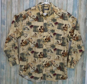 Nautica Duck Hunting Button Front Shirt Size XL Dog Print 100% Cotton - Picture 1 of 8