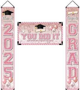Pink Graduation Decorations Graduation Banner Class of 2025 Congrats Grad Porch - Picture 1 of 12