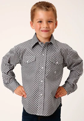 Camisa L/S Roper Niños Niños Diamond Star Geo Gris Mezcla Algodón Foto 1 de 4