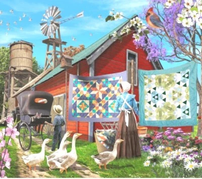 NEW - David Textile - Amish Quilts Digital Quilting And Crafting Fabric Panel - Image 1 of 4