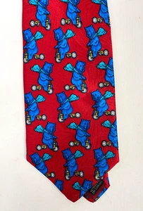 Corbata de seda roja azul oso de peluche en bicicleta corbatas divertidas 186 - Imagen 1 de 3