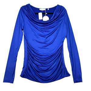 Patrizia Luca Milano Shirt Women's Large Blue Draped Long Sleeve Classy Top NWT - Picture 1 of 11