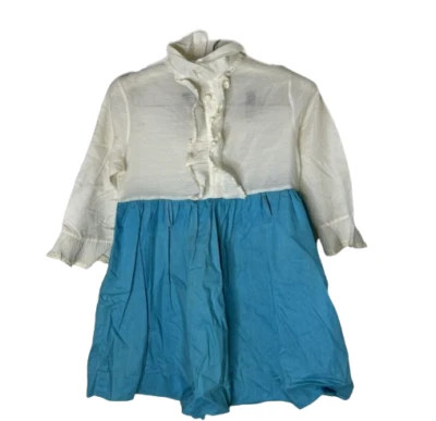 Vintage 60s Cotton Teal + Cream  Retro Full Skirt Girls Dress - Image 1 of 4