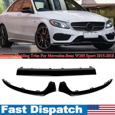 For Mercedes-Benz W205 Sport Black 2015-2018 3PCS Front Bumper Lip Trim Molding - Image 1 of 4