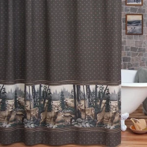 Cortina de ducha de tela Blue Ridge Trading Whitetail Dreams 72"x72" ciervo marrón tostado - Imagen 1 de 1