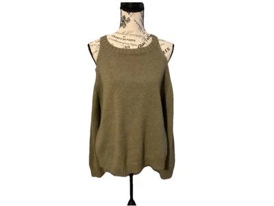 Saks Fifth Avenue Suave Salvia Verde Angora Mezcla Hombro Frío Suéter Pequeño Foto 1 de 4