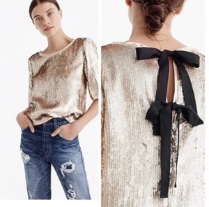 Camicetta J.Crew rosa oro rosa paillettes punta nera taglia 8 J. Equipaggio - Foto 1 di 10