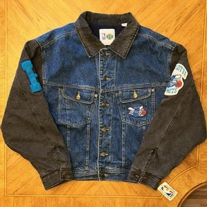 Vintage 90s Charlotte Hornets Two Tone Denim Jacket Mens Med Quilted Stonewash - Picture 1 of 15