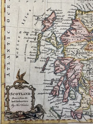 Escocia Reino Unido 1782 Kitchin cartucho decorativo mapa miniatura coloreado a mano Foto 1 de 4