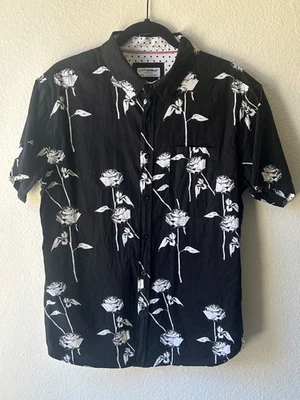 Camisa masculina Eighth Avenue preta rosa com botões G | Estampa floral casual algodão - Imagem 1 de 4