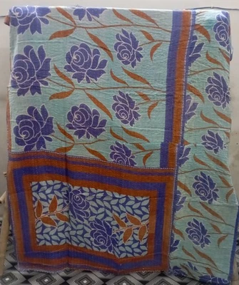 Vintage Indian Handmade Quilt Kantha Bedspread Throw Cotton Blanket Ralli Gudari - Image 1 of 2