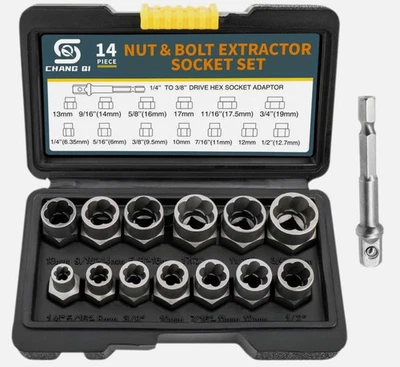 14 Pcs Nut & Bolt Extractor Kit, of Bolt Removal Tool Set, Extractor Socket Tool Foto 1 de 3
