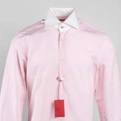 Camicia elegante nuova con etichette $1350 KITON CIPA 1960 cotone CHECK bianco/rosa taglia:16/41 - Immagine 1 di 4