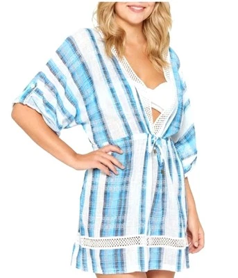 Dotti M Encubrimiento Mykonos Rayas Kimono Natación Túnica Traje de Baño Cubierta Vestido Traje de Baño Foto 1 de 4