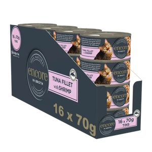 16 x 70g Encore 100% Natural Adult Cat Food Tins Tuna Fillet with Prawn in Broth - Picture 1 of 5