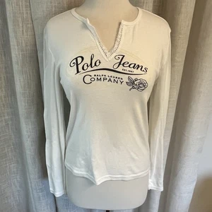 Camiseta Polo Ralph Lauren De Colección Nueva Con Etiquetas Para Mujer L Blanca Borde de Encaje Cuello en V Deletreada - Imagen 1 de 11