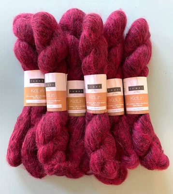 Lote de 6 / Louet KIDLIN Lino Mohair Encaje Peso Hilos - Regimiento Rojo #1592 Foto 1 de 4