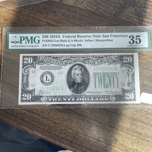 1934A $20 Federal Reserve Note PMG 55EPQ - Late Finish Back - BB Block Fr 2055-B - Picture 1 of 2