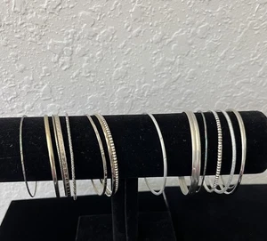 Brazalete Brazalete Vintage Estate Tono Plata Tono Off-Plata Boho Retro Lote de 14 - Imagen 1 de 16