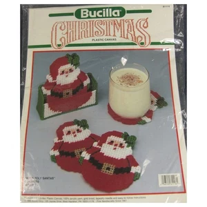 Bucilla Roly-Poly Weihnachtsmänner Untersetzer Kunststoff Leinwand Nadelspitze Set 7 Vintage - Bild 1 von 4