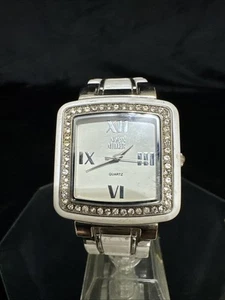 NOLAN MILLER WHITE AND WHITE SILVER-TONE CRYSTAL RHINESTONE WATCH - Picture 1 of 12