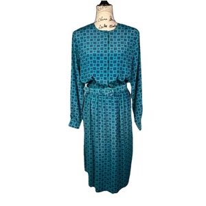 Appleseeds Blouson Dress Vtg 90s Belted Secretary Style Classic Teal Size 14 - Picture 1 of 15