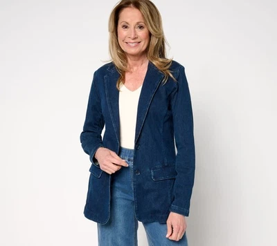 Isaac Mizrahi Live! Chaqueta para mujer talla L tejida denim clásica negra A681951 Foto 1 de 4