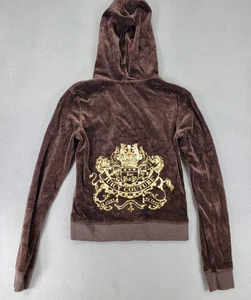 Vintage Y2K Juicy Couture Size S Brown Velour Zip Hoodie Track Jacket Chocolate - Bild 1 von 6