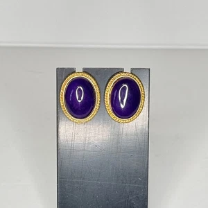 Vintage Amethyst Ohrringe Cabochon Ohrstecker goldfarben - Bild 1 von 7
