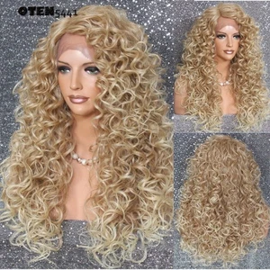 Echthaar Mischung Full Lace Front Perücke Lang Lockig Blond Mix Hitzefest 27-613 Weich - Bild 1 von 11