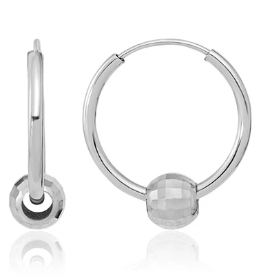 14K Solid White Gold Endless Small Hoop Ball Earrings - Image 1 of 4