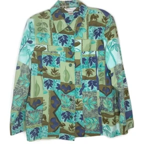 Allison Daley Womens Jacket Size 18 Button Front Hand Pockets Green Floral - Picture 1 of 10
