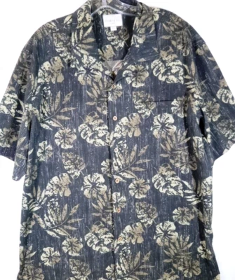 Trader Bay-Mens Hawaiian Shirt, Large, Brown Floral, Casual Button Down - Image 1 of 4