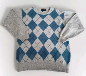 Pringle Of Scotland Sweater Large Mens Blue Gray Argyle Long Sleeve Lambs Wool - Picture 1 of 19