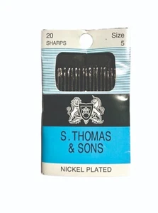 Size 5 -- Sharps --- Hand Sewing Needles -- 20/pack --- S. Thomas & Sons® - Picture 1 of 1