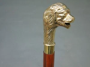 Designer Brass Victorian Lion Head Handle Style Vintage Wood Walking Stick Cane - Picture 1 of 11