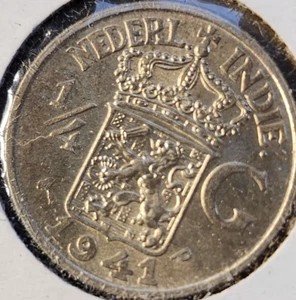 1941 P Netherlands East Indies 1/4 Gulden Silver coin Brilliant Uncirculated - Picture 1 of 3