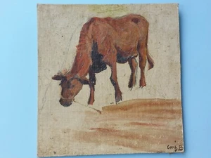 Gemälde Studie Ölbild - Sammlernachlass : weidende Kuh - mongrammiert - Bild 1 von 6