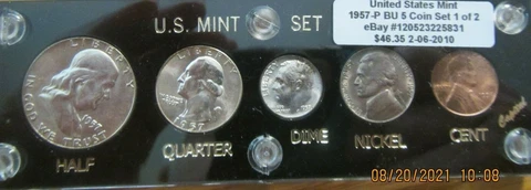 1957 P SILVER 50c 25c 10c US MINT SET 5 Coins In a Plastic NICE CAPITAL HOLDER 2 Cover