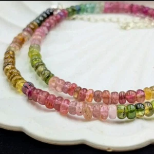 Watermelon Tourmaline Plain Rondelle 3-4MM 18" Gemstone Beads Beautiful Necklace - Imagen 1 de 12