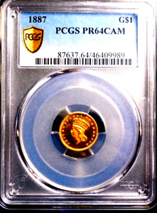 1887 G$1 Gold Dollar princess  PCGS PR64 cam under grade monster deep cameo !!