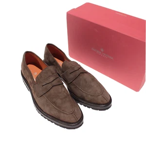 Andrea Ventura NWB Split Toe Penny Loafers Size 46 13 US In Solid Brown Suede - Picture 1 of 10