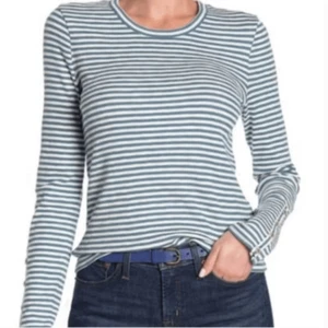 NWT Madewell Crewneck Striped Long Sleeve Button Cuff Shirt Ocean Baguette Small - Picture 1 of 6