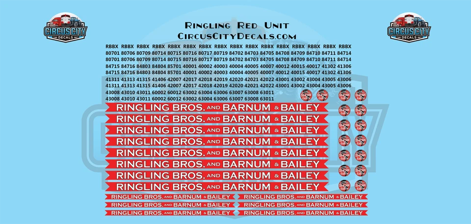 Ringling Brothers & Barnum Bailey Red Unit RBBB Modern Circus Train Decals HO... - Image 1 of 1
