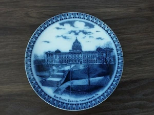 Vintage Our State Capital Harrisburg Pa Plate made in England flow blue white - Picture 1 of 7