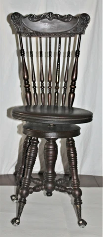 Antique Swivel Seat Piano High Back Chair W/ Ball & Claw Feet Cover