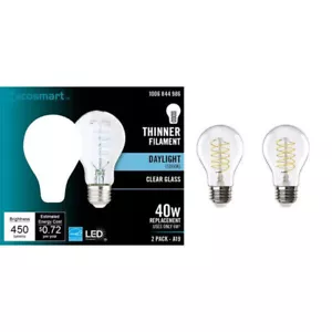 EcoSmart 2-Pack 40-Watt Daylight Bright Glass A19 LED Light Bulbs 4 BULBS TOTAL - Picture 1 of 2