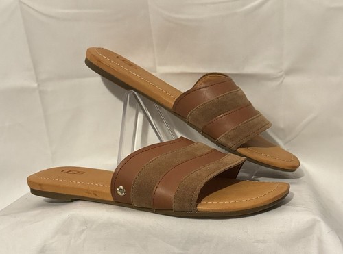 Sandali slip on da donna UGG Ximena taglia 8 marrone due tonalità suole in pelle gomma