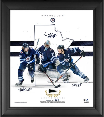 Jets Framed 15x17 Franchise Foundations Collage w/Piece of Game Used Puck-LE 204 Cover