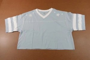 Cotton On Womens Small Oversized Blue Short Sleeve V Neck Cropped T-Shirt NWT - Picture 1 of 11